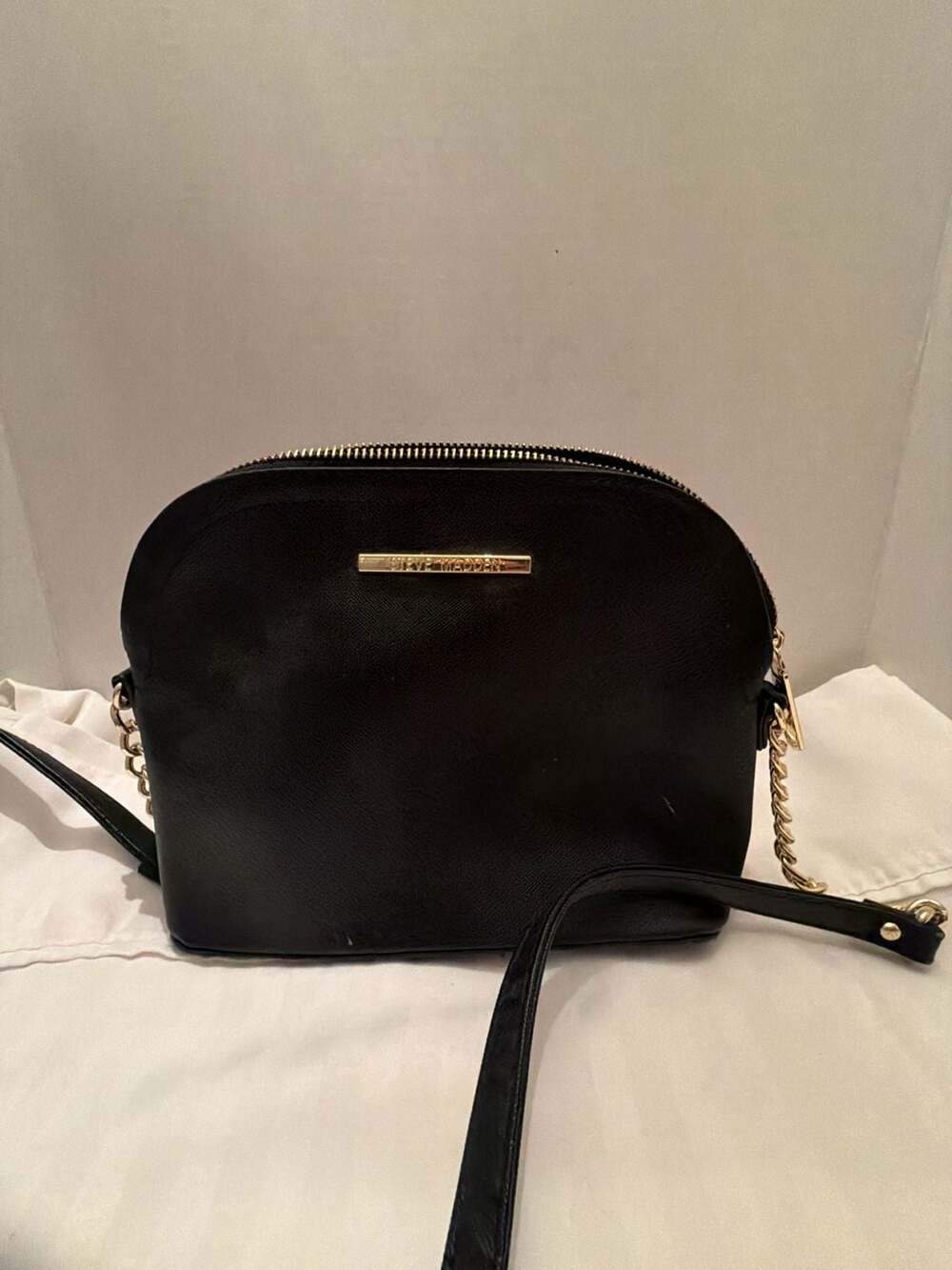 Steve Madden BMaggie Black Faux Leather Dome Crossbody Bag